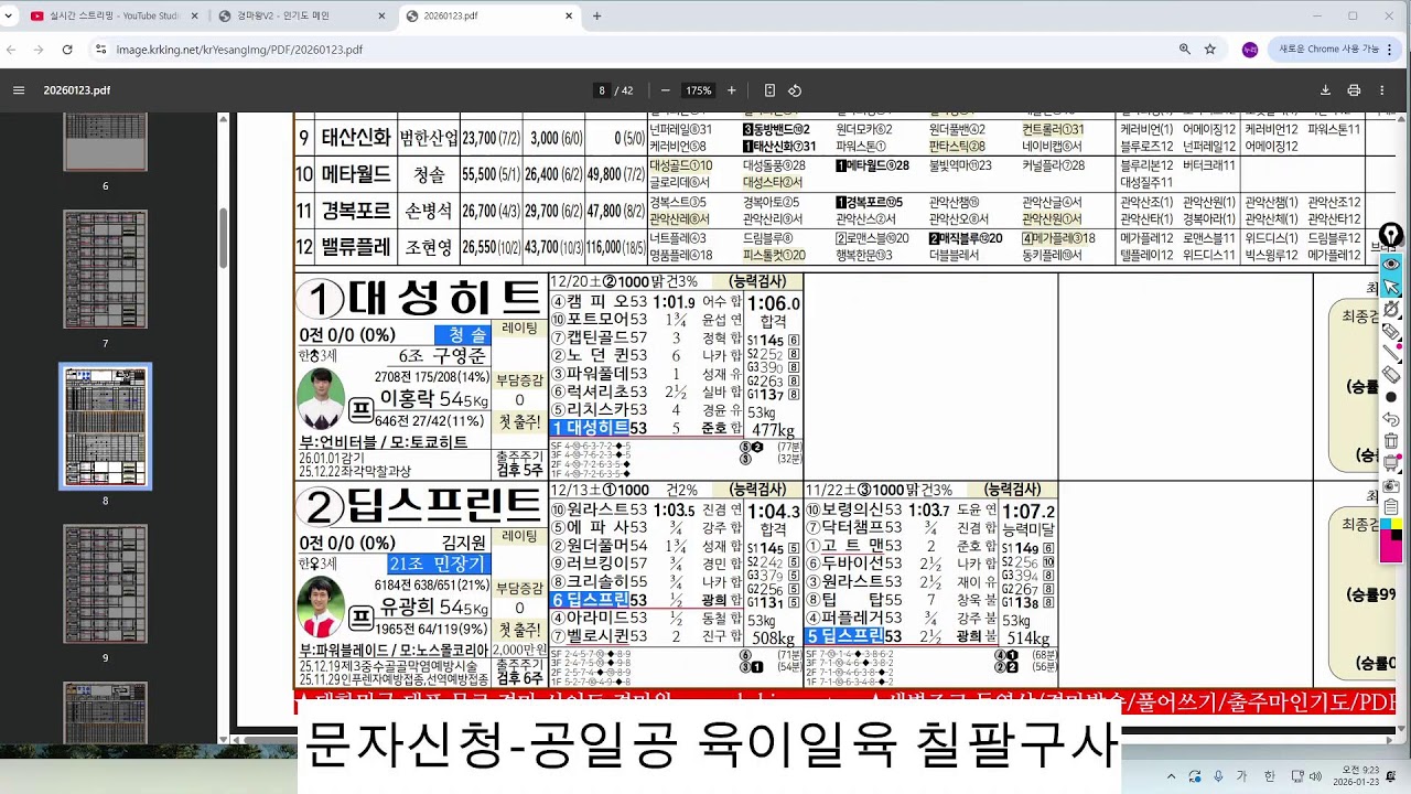 26/1/23 금요경마 선택과 집중!