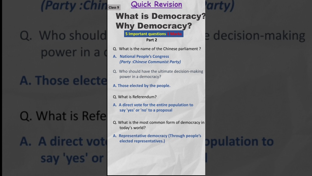 Class 9 Civics Chapter 1: What is Democracy?| Important Questions & Answers #socialscienceclass9