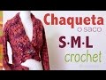 Chaqueta con cuello doblado y mangas largas tejido a crochet en 3 tallas: S M L