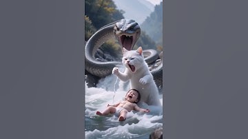 White Cat vs Python | Unbelievable Baby Rescue! #RescueShorts #CatHero #PythonAttack #shorts