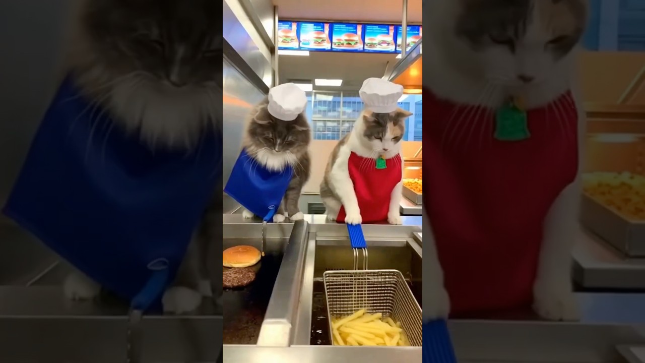 Cats work at fast food restaurant but mess up order