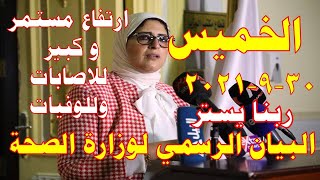 بيان وزارة الصحة اليوم الخميس 2021/9/30 عن اصابات ووفيات كورونا في مصر