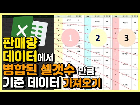 엑셀 이것만! 판매량 데이터에서 병합된 셀갯수 만큼 기준 데이터 목록 차례대로 가져오기!