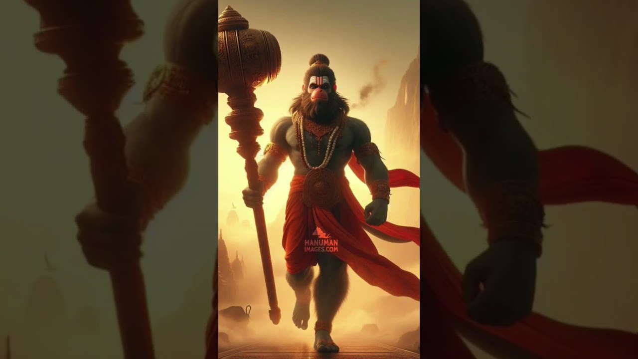 The image you've shared is a highly stylized and powerful digital artwork of Lord Hanuman, a revered