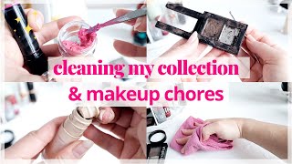 MAKEUP COLLECTION UPKEEP: Cleaning, Decluttering, Depotting \& Organizing my Makeup