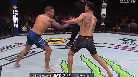 Dustin Poirier spits on Max Holloway during their fight at UFC 236