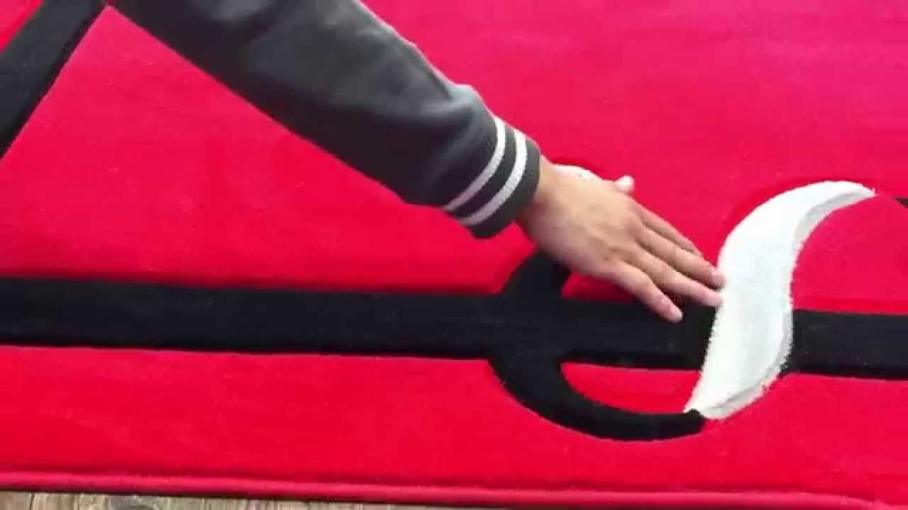 Geometric Hand Carved Red Area Rug with Black Border By Rug Addiction