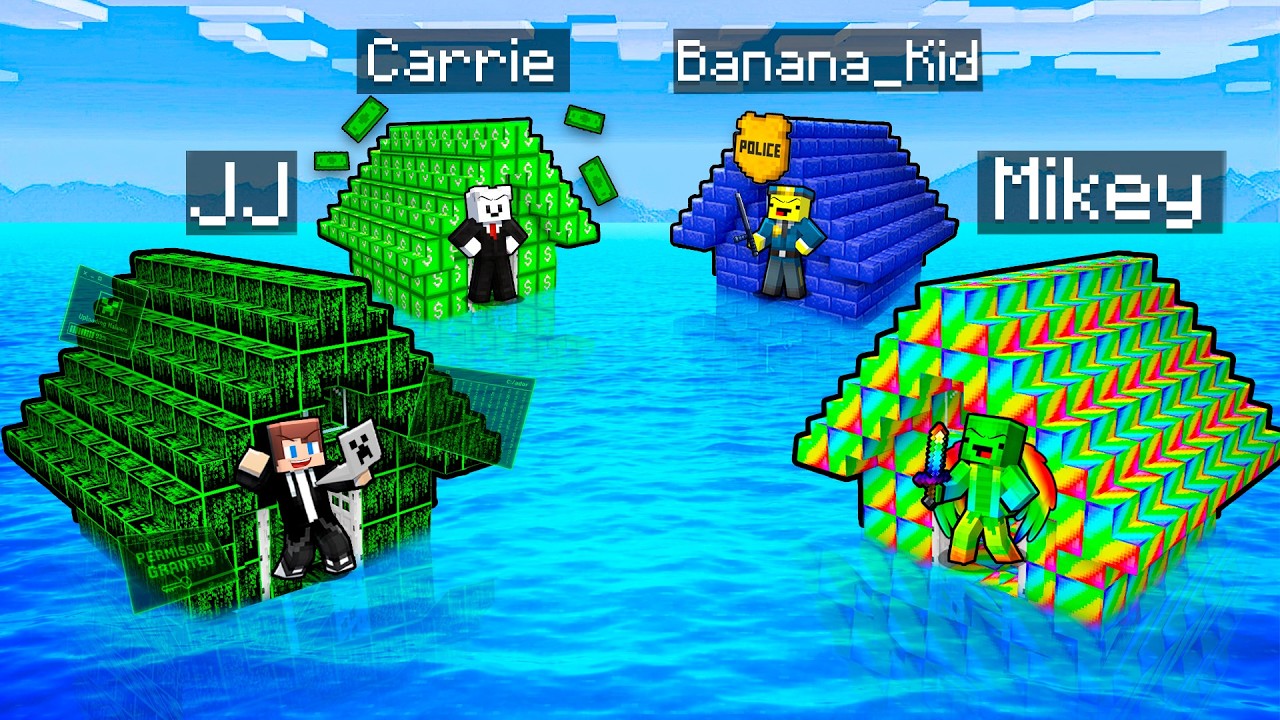 Mikey vs JJ vs Banana Kid vs Carrie: WATER HOUSE BATTLE In Minecraft - Maizen