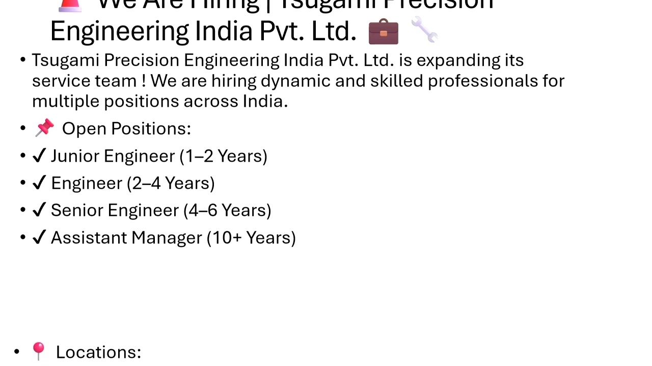 We Are Hiring | Tsugami Precision Engineering India Pvt. Ltd. 💼