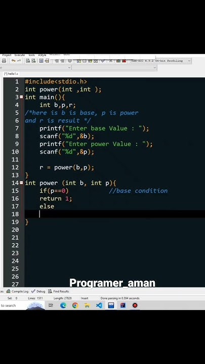 calculate the power of number using recursion in c language ️ - YouTube