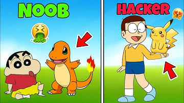 Shinchan And Nobita Play Noob Vs Pro Vs Hacker In Catch Pokemon RUN 3D 🤣🤣 | Funny Game |