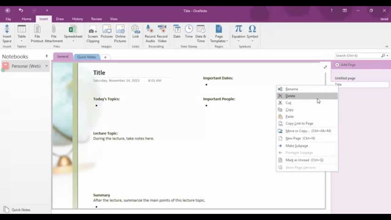 Onenote 16 Page Templates Youtube