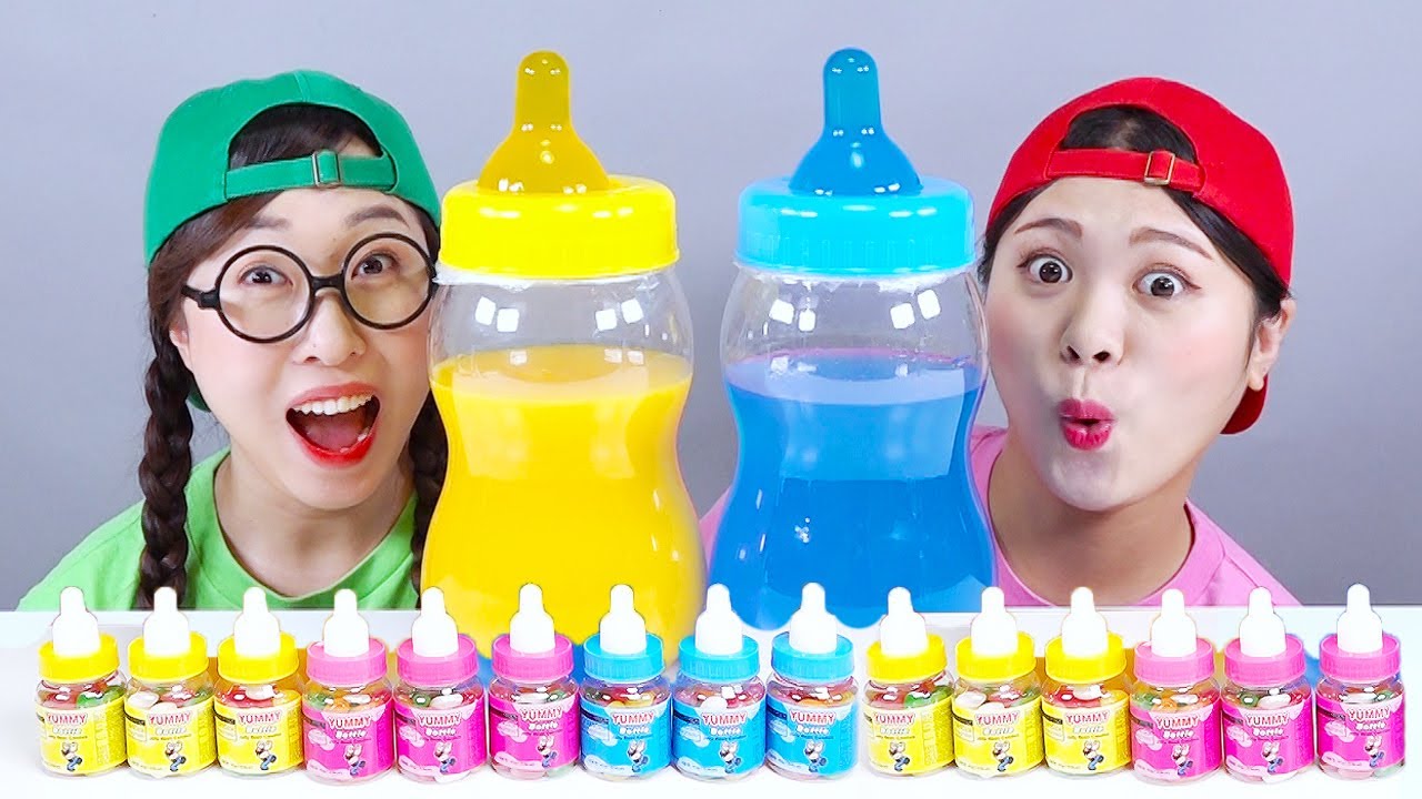Большая молочная бутылка с радужными конфетами желе Мукбанг ДОНА DONA