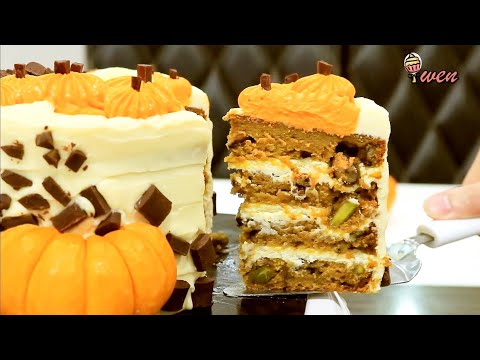 湿润金瓜蛋糕,南瓜食谱Moist Pumpkin Cake Recipe|稳固奶油芝士糖霜,金瓜造型Stabilized Cream Cheese Frosting,Pumpkin Decoratio