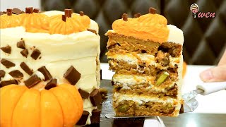 湿润金瓜蛋糕,南瓜食谱Moist Pumpkin Cake Recipe|稳固奶油芝士糖霜,金瓜造型Stabilized Cream Cheese Frosting,Pumpkin Decoratio