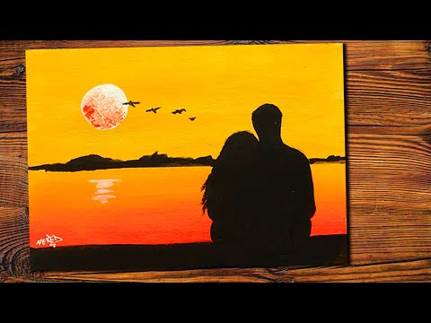 Easy Acrylic Painting Night Scenery | MoonLight Copule