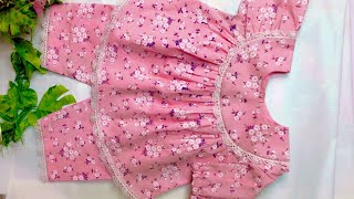 Round Yoke Baby Frock Cutting And Stitching with sleeves // 1 Year Baby Girl Frock Tutorial