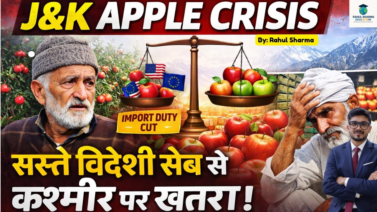 J&K Apple Crisis 2026 🍎 |Import Duty Cut से कश्मीर के किसानों पर खतरा? UPSC Current Affairs Analysis
