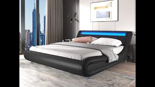 Upholstered Modern Bed Frame with LED Headboard Assembly