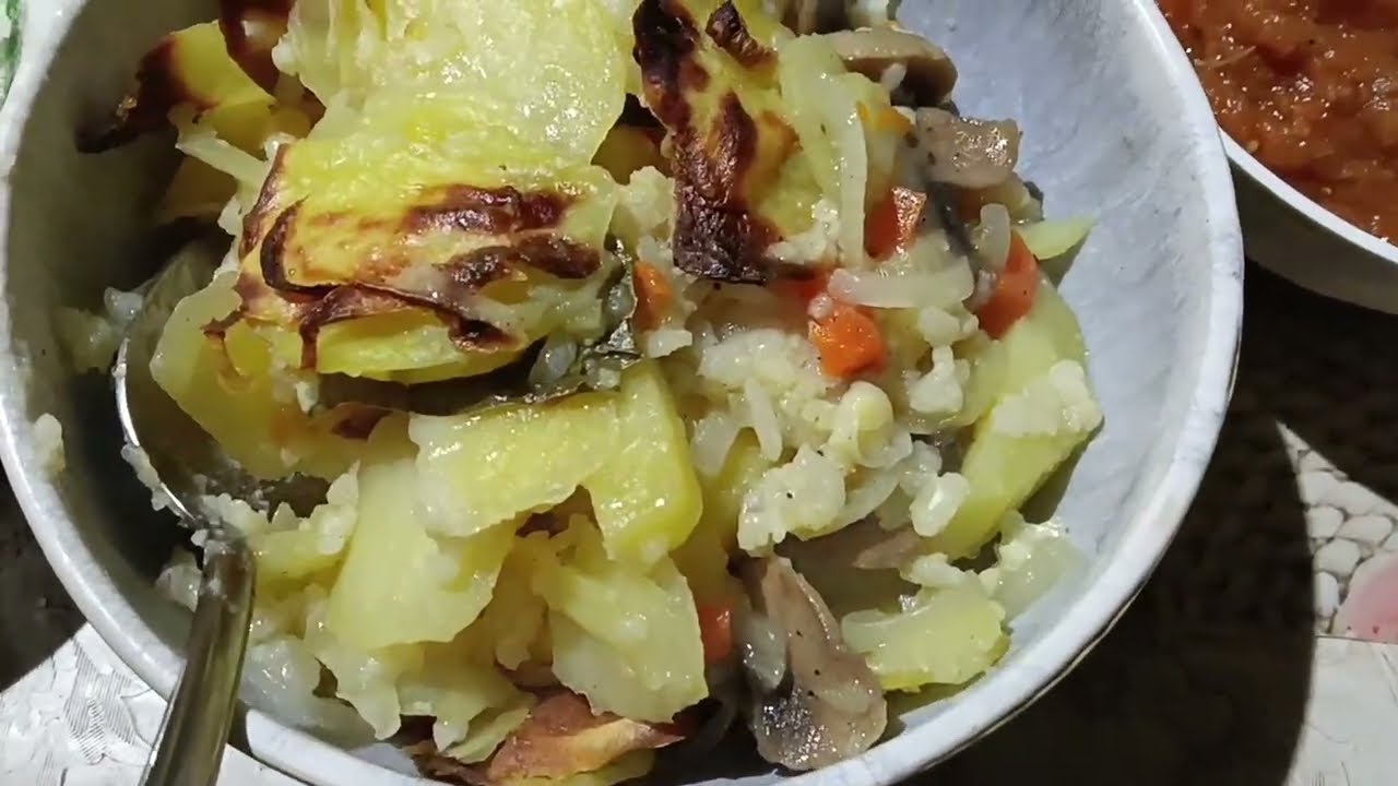 Запеченная Картошка с Грибами, Рисом и Пшеном