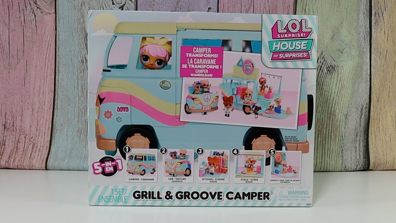 L.O.L. Surprise! Camping-Car 5-en-1 Grill & Groove – Set de Jeu aux  Multiples Surprises avec 1 Cuisine, 1 Piste & + – Entièrement équipé – pour  Les poupées & Animaux LOL Surprise – 4 Ans +