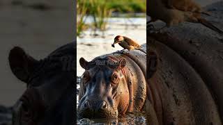 This Bird Clean Hippo For Free. #shorts #hippopotamus #oxpecker #wildlife #bbc #animalfacts #nature