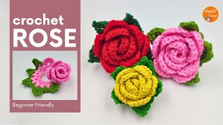 Crochet Rose Flower with Leaves | Crochet Flower for Beginners | Easy 3D Flowers for Crochet Bouquet by Hopeful Turns 6,133 views 3 months ago 24 minutes