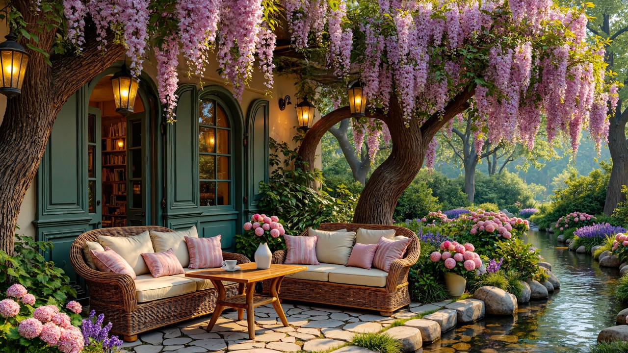 Wisteria Garden Bliss 🌸🕊️ | Romantic Coffee & Calm Afternoon by the Creek