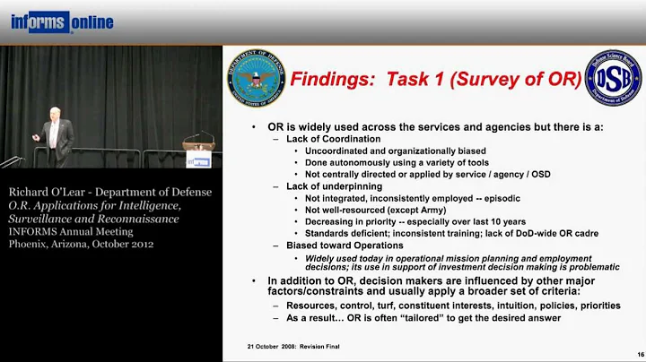 O.R. Applications for Intelligence, Surveillance and Reconnaissance