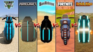 GTA 5 Tron Bike vs Minecraft Tron Bike vs Fortnite Tron Bike vs GTA SA vs Brick Rigs  WHICH IS BEST