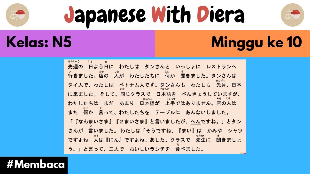 42. Kelas: N5; Minggu ke 10; Pelajaran: Membaca