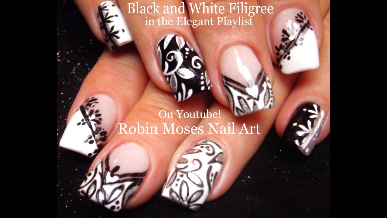 Nail Art | Black and White Nails! | Mix and Match Filigree Nail Design ...