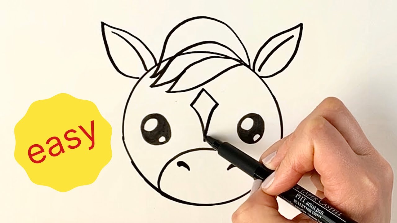 Beginners how to draw a cartoon horse head - very easy - YouTube