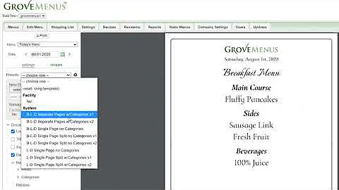 Daily/Static Menus Standard Formatting