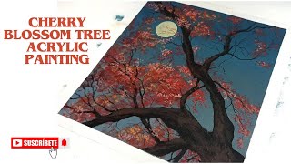 Cherry Blossom tree acrylic painting / Cherry blossom painting easy