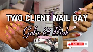 TWO CLIENT NAIL DAY 🍒| GEL X NAILS | BIAB | 