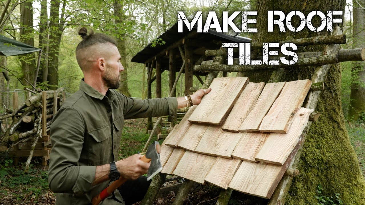 Amazing Bushcraft Shelter: Wood Tile Roof - Get All Camping