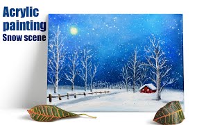 How to paint Snow scene | Beginner Acrylic Painting| Acrylic Painting on Canvas Step by Step