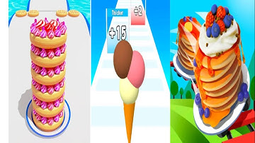ICE CREAM RUSH vs NOODLE RUN vs PANCAKE RUN - Satisfying Quadruple Gameplay Max level Android iOS