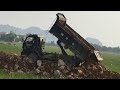 amazing construction jobs bulldozer dumper truck dirt spread group || Xe tải và xe ủi san lấp đất