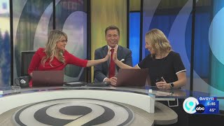 Rachel and Kate attempt a high-five
