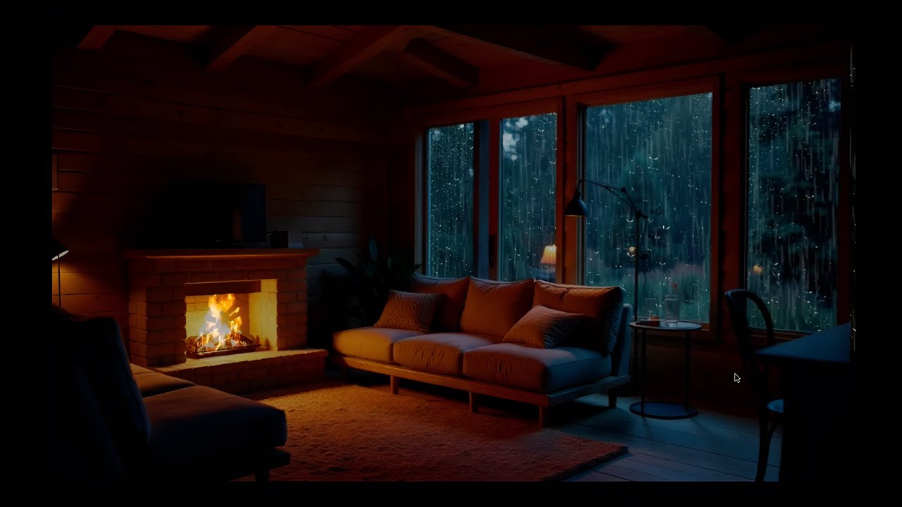 Fireplace & Rain Sounds in a Wooden Cabin | Night Ambience for Anxiety ...