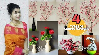 4 Types Of Candle Flowers From Wax Liquid | Candle Flower Making | Wax Flower Making | Candle craft