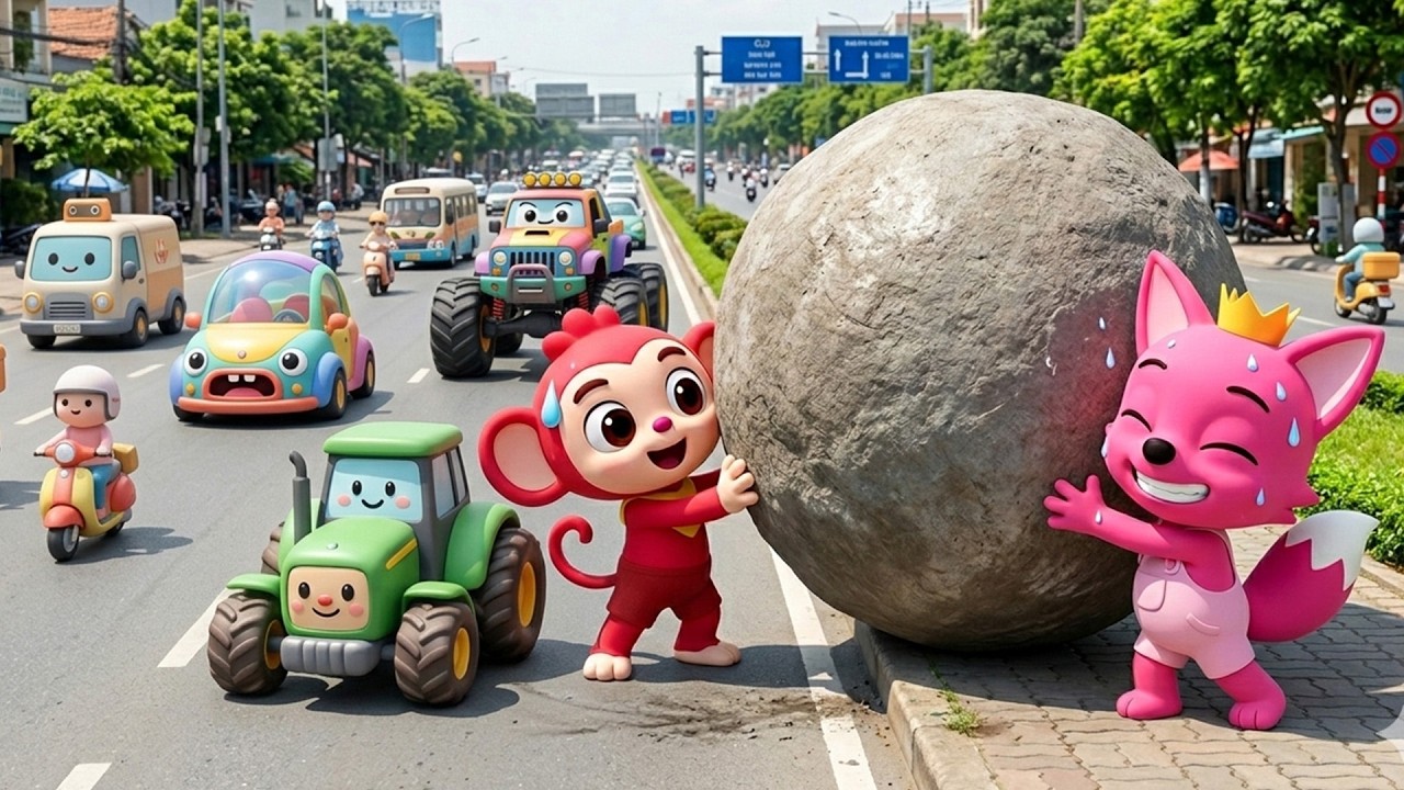 Pinkfong’s Big Rescue! Stopping the Giant Boulder in Its Tracks! 💥 | Funny Pinkfong Animation