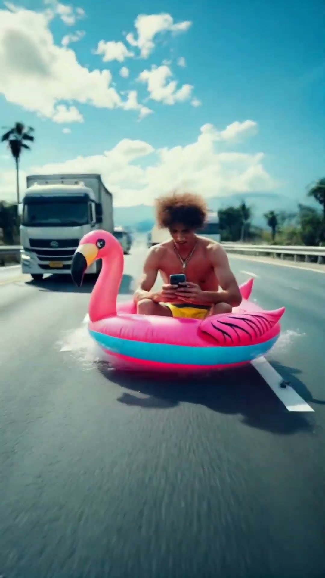 Riding a FLAMINGO Inflatable CAR!