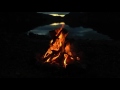 Beautiful campfire at the lake with crackling fire crickets and owls sounds