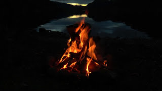 Beautiful Campfire at the Lake with Crackling Fire, Crickets and Owls Sounds (HD)