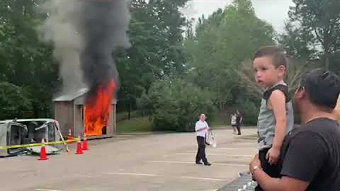 Firefighters putting out a real fire (for kids)