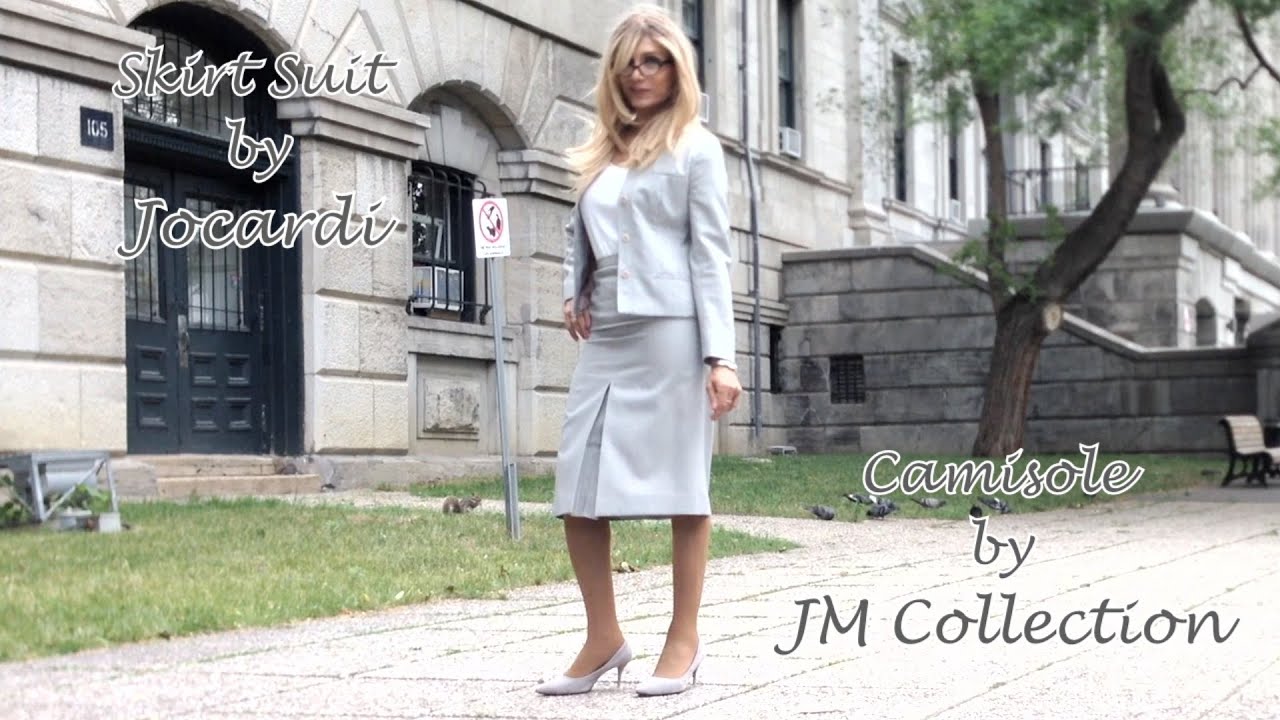 Secretary Looks - Grey Skirt Suit & Red Bottom Heels