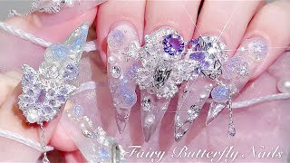 sub) Water Droplets, Butterfly Nails✨/Korean Nails / Nail art / Selfnails / ASMR